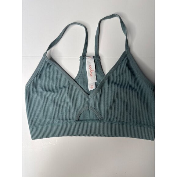 Colsie XS Ribbed Seamless Bralettes V-Neck Style Dual-Pack In Black & Sage Green - Picture 6 of 10
